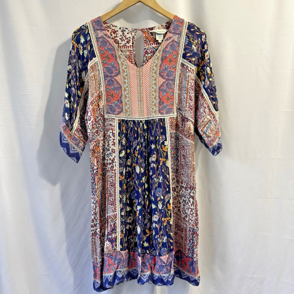 Sundance XS Boho Patchwork Floral Kimono Sleeve Southwest Boho Cottage Dress